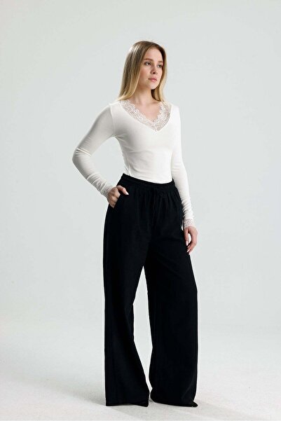 ROSE ARYA White Collar Lace Detailed Long Sleeve Badi