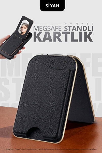 Pequip Aynalı Magsafe Uyumlu 3 Kart Hazneli Manyetik Cüzdan Kartlık Katlanır ...