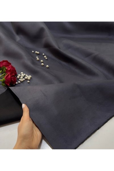 İzmitkumaş Antrasit gri süet kumaş telalı trençkotluk