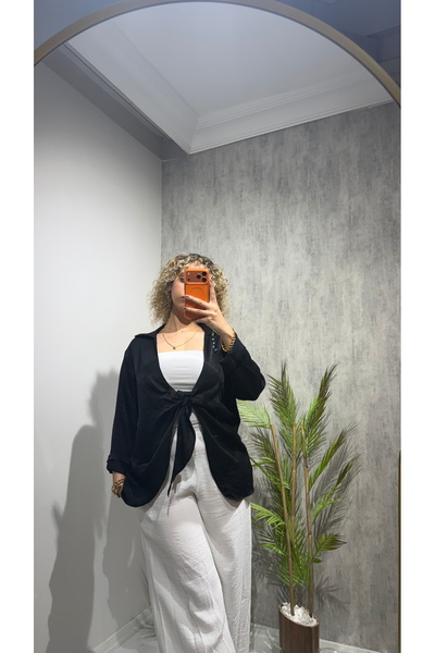 BELİS WEAR Women's Shimmering Tie-Front Kimono Shirt - Oversized Stylish Blouse with Satin Texture