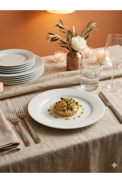 MAViHOME Cream-White 6 Piece 25 cm Thick Porcelain Serving Plate