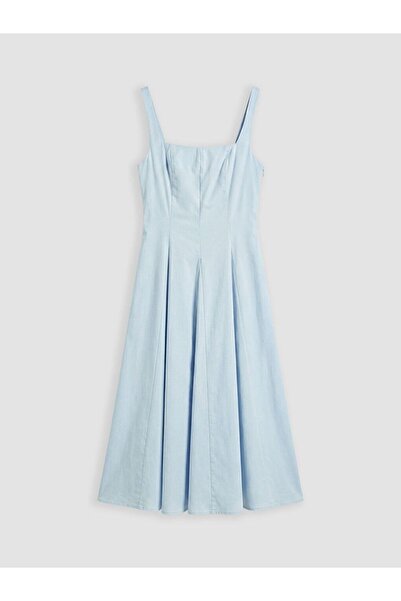 LC Waikiki XSIDE Kare Yaka Belden Oturtma Poplin Elbise
