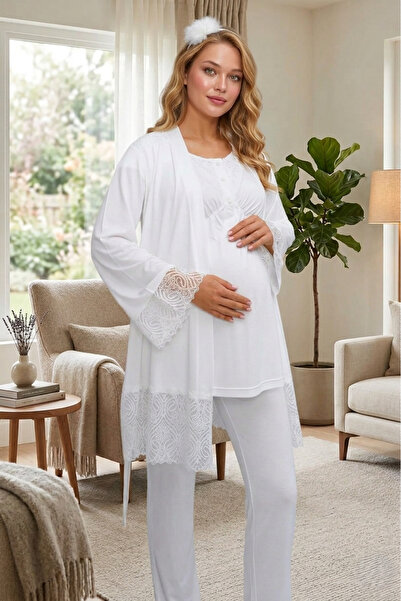 Lohusa Homewear New Season Ecru Maternity Summer Special Lace Detailed Design...