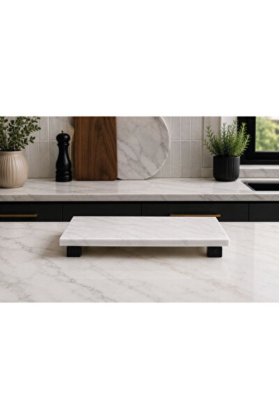 OZD Concept Beyaz Mermer Kesme Tahtası & Mermer Sunum Tabağı 15x30 Cm Doğal M...