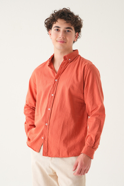 Gambocci Oversize Plain Shirt |   Linen Fabric Men's