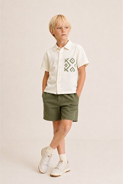 TAYO BABY Boy's Ethnic Pattern Pocket Short Sleeve Muslin Shirt and Khaki Sho...