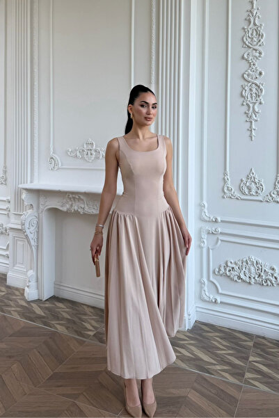 Sindimoda Yıldız Kalın Askılı Midi Elbise 1112