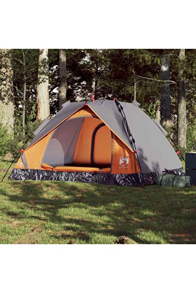 vidaxl Cort camping cupola 3 persoane, gri/portocaliu, setare rapida