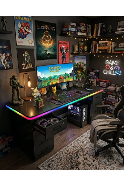 XMAX 200x80CM RGB Bluetooth Pixel Led - Çekmeceli MDF Metal Ayak ZYRA Yayıncı...