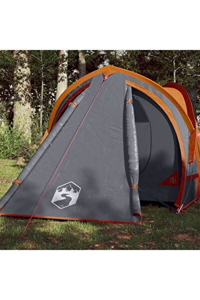 vidaxl Cort de camping pentru 2 persoane, gri/portocaliu, impermeabil
