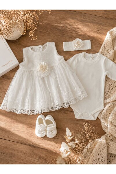 Heianmono Kids White Girl Mevlit Set 4 Pieces (0-3 Months)