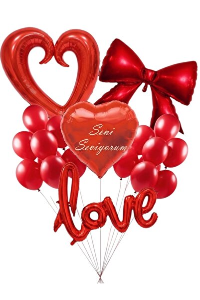 CAVAŞ sun hat Valentine's Day Marriage Proposal Balloon Set with Bow and Love...
