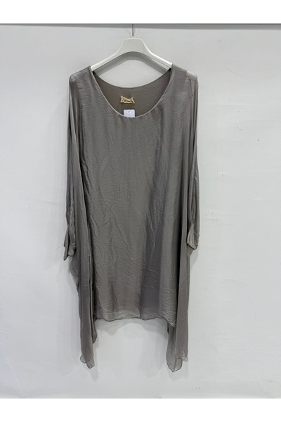della moor Mink Italian Bat Sleeve Lined Long Silk Tunic Blouse 40 - 46 Size