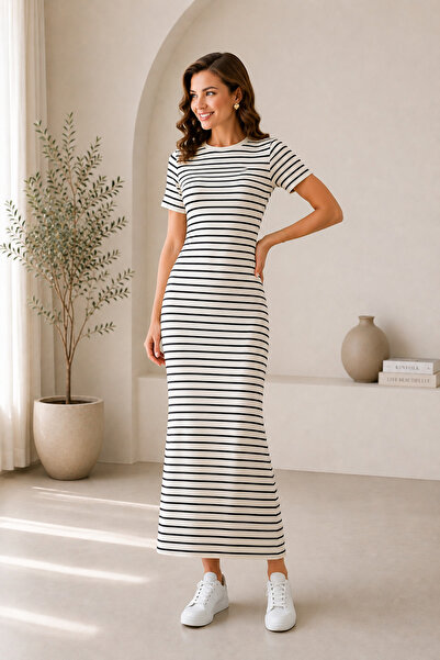 mirach Short Sleeve Ribbed Maxi Dress |   Crew Neck Relaxed Cut Knitwear Fera...