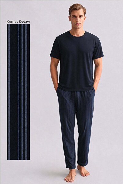Aytuğ&Mısırlı Egyptian Men's Bamboo Straight-Leg Trousers Navy Blue