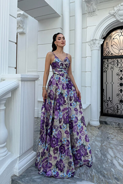 Sindimoda Feza Desenli Askı Detay Abiye 1093