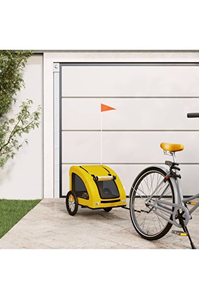 vidaxl Remorcă de bicicletă animale companie galben textil oxford/fier