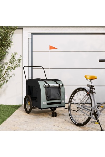 vidaxl Remorcă bicicletă animale companie gri/negru textil oxford/fier