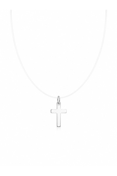 Magic Charms Lănțișor cu Fir Transparent și Cruce din Argint 925 38 cm pentru...