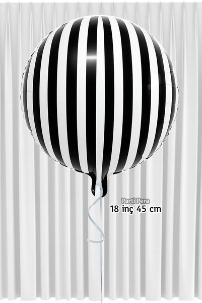 parti pera Siyah Beyaz Çizgili Yuvarlak Folypo Balon 18 inç 45 cm
