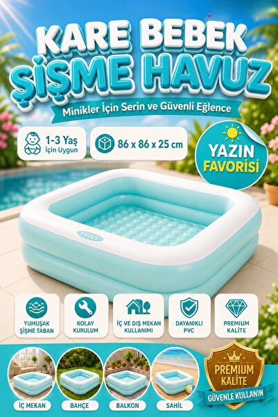 viyol marketim Mini Kare Şişme Çocuk Bebek Havuzu 86x86x25 cm – Şişme Tabanlı...