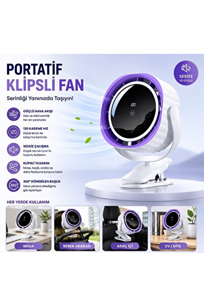 Tastech BWFN16 Klipsli Fan Masaüstü ve Bebek Arabası için Şarjlı Mandallı Van...