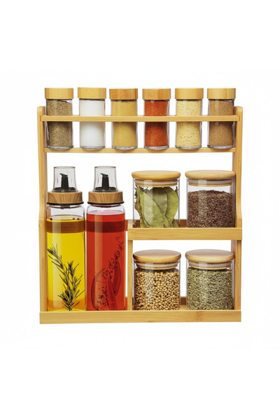 zorlo online store Bamboo Spice Rack Organizer 3 Tier with Glass Spice Jars, ...