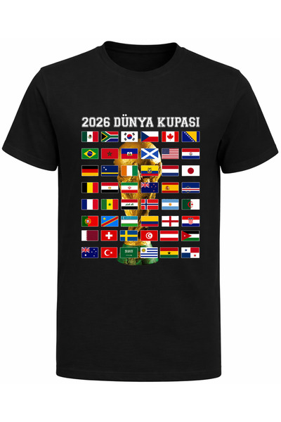 Efendioğlu Design قميص قطني تذكاري لكأس العالم 2026 يحمل أعلام جميع فرق الدول
