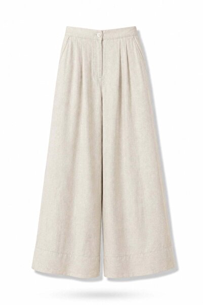 5in1Canpolat Beige Pleated Detailed Linen Trousers 39442