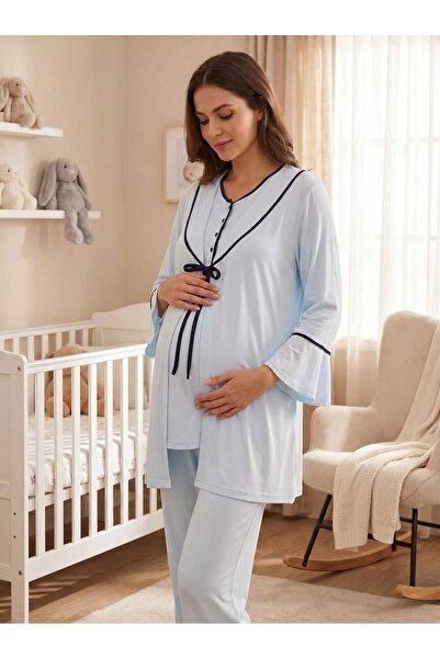 Lohussa New Season Blue Volan Sleeves Ribbed 100% Cotton Summer Special Desig...