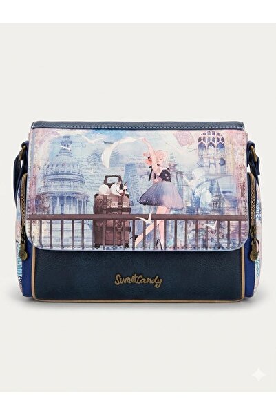 Sweet Candy Geantă crossbody sintetică cu 3 buzunare exterioare cu fermoar pe...