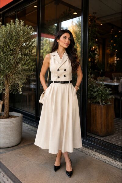 Roza Moda Collection Kadın Kolsuz Ceket Yelek ve Yüksek Bel Kloş Etek Takımı ...