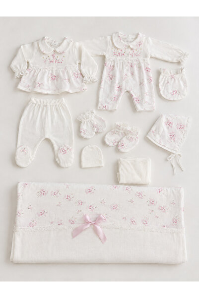 My Babies Label 10 Parça Müslin Kız Bebek Çiçek Desenli Hastane Çıkışı Seti