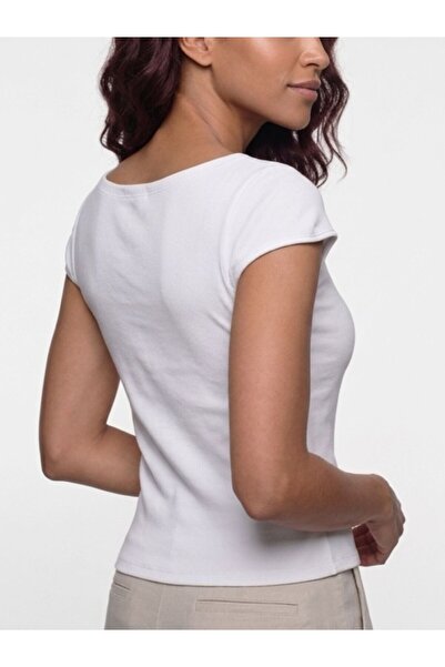 rimas Women's Boat Neck Short Sleeve Ribbed Lycra Blouse