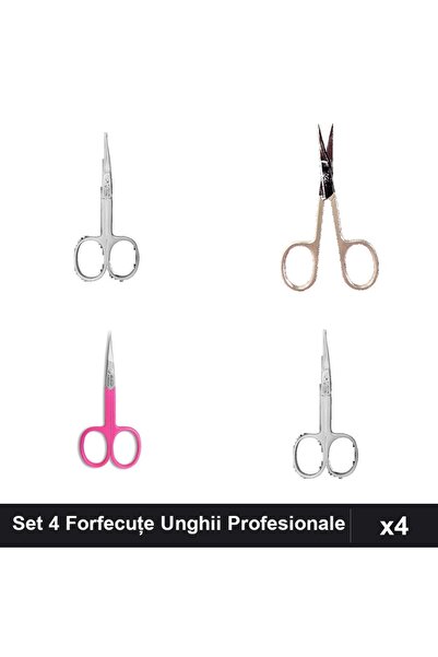 One Group Set 4 Forfecuțe Profesionale Unghii, Cuticule și Clești, Argintiu R...