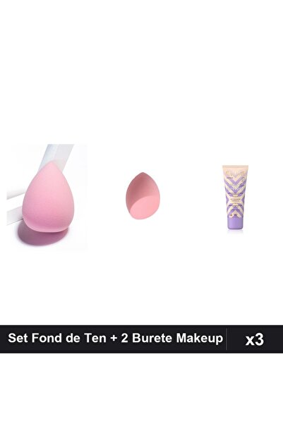 Makeup Set 3 Fond de Ten Eveline Better the Perfect 04 -Beige 30ml + 2 Burete
