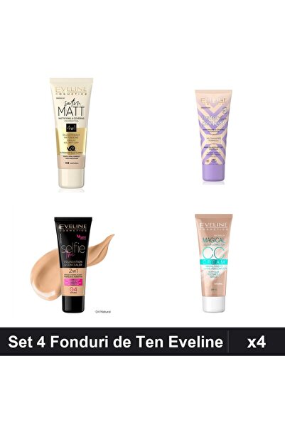 Eveline Set of 4 Foundations by Ten Cosmetics, Nuante & Vanilla, Satin Matt &...