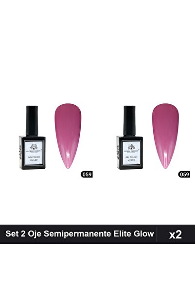 global fashion Set of 2 Elite Glow Semi-Permanent Nail Polish 15ml, Gel Polis...