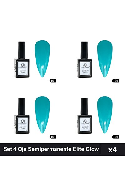 global fashion Set 4 Oje Semipermanente Elite Glow 15ml, Gel Polish UV/LED