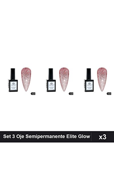 global fashion Set 3 Oje Semipermanente Elite Glow 15ml, Gel Polish UV/LED