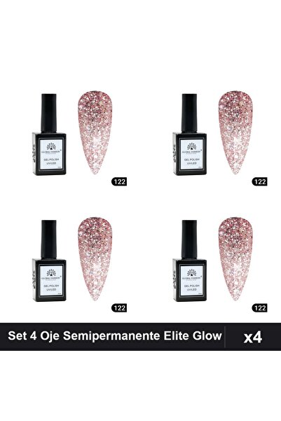 global fashion Set 4 Oje Semipermanente Elite Glow 15ml, Gel Polish UV/LED