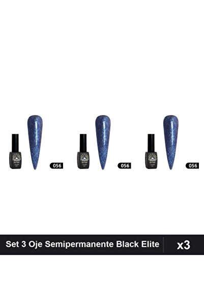 global fashion Set 3 Oje Semipermanente Black Elite 8ml, Nuanță 056, Manichiu...