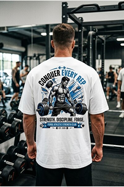 Welly Jones Conquer Every Rep Printed Oversize Fitness T-Shirt Men's Athlete ...