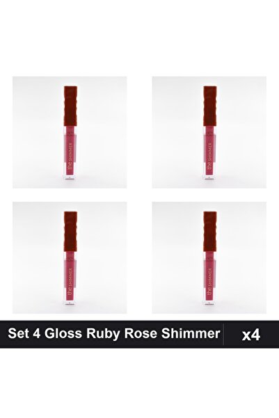 Ruby Rose Set of 4 Lip Gloss The Shimmer 04, Shiny Gloss, Makeup