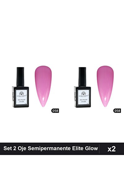 global fashion Set 2 Oje Semipermanente Elite Glow 15ml, Gel Polish UV/LED