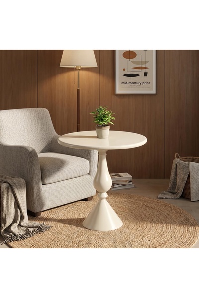 Shangxing Modern Black/White Round Side Table, Minimalist Pedestal Accent Tab...