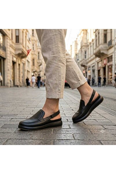 Oneka Shoes صندل نسائي يومي أسود من جلد النابا المثقوب 260628SBTS1124