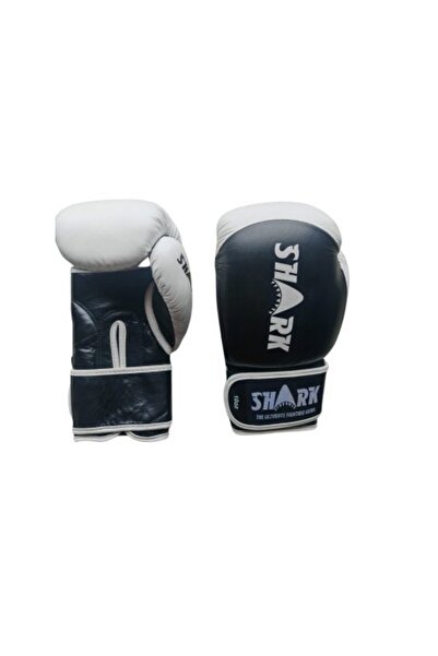 Shark Black and White 10oz Boxing Gloves - Premium Leather Boxing and MMA Glo...