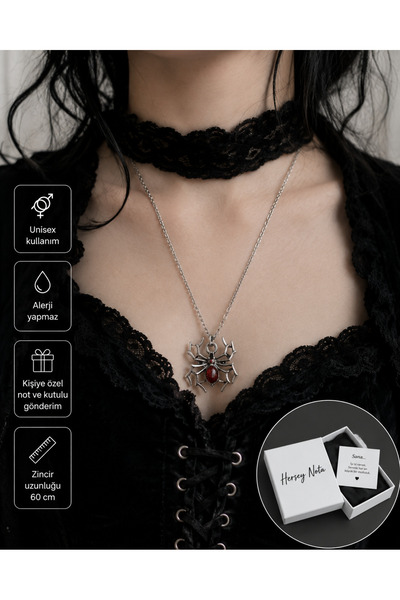 HER ŞEY NOTA www.herseynota.com Red Stone Detailed Spider Figured Unisex Neck...