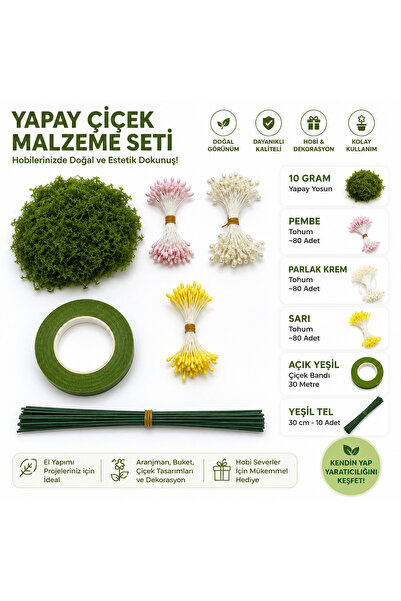 Mutkin Yapay Çiçek Malzeme Seti Şönil Hobi DIY Buket Aranjman Seti Yapay Yosu...